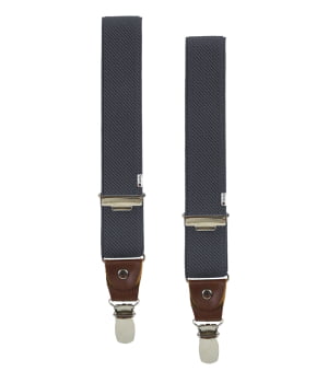 Τιράντες Μονόχρωμες με 4 Κλιπς με Δερμάτινο Τελείωμα Σκούρο Γκρι/Καφέ