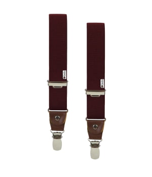 Τιράντες Μονόχρωμες με 4 Κλιπς με Δερμάτινο Τελείωμα Μπορντώ/Καφέ
