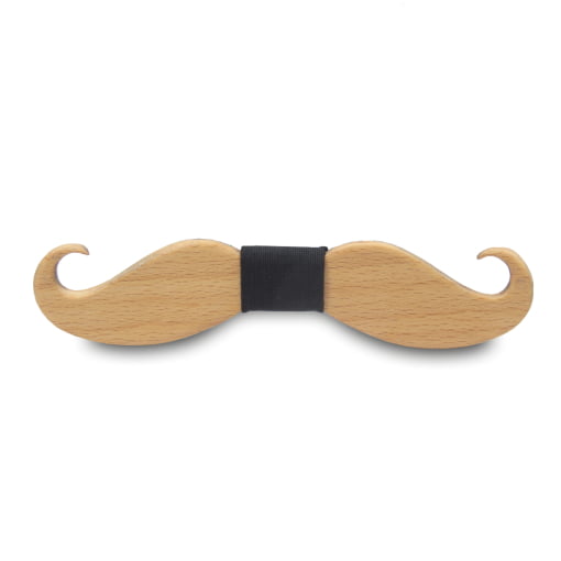 Ανδρικό Ξύλινο Παπιγιόν Moustache Natural Μαύρο