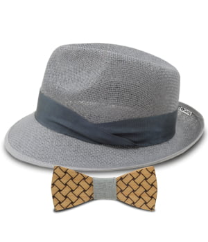 Σετ Ψάθινο Καπέλο & Παπιγιόν Ξύλινο Γκρι