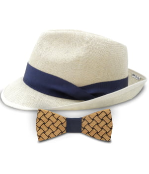 Σετ Ψάθινο Καπέλο & Παπιγιόν Ξύλινο Μπλε