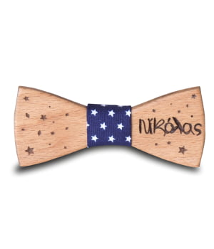 Ξύλινο Παπιγιόν Παιδικό Με Χαραγμένο Όνομα Μπλε