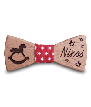 Ξύλινο Παπιγιόν Παιδικό Με Χαραγμένο Όνομα Κόκκινο