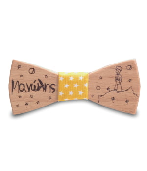 Ξύλινο Παπιγιόν Παιδικό Μικρός Πρίγκιπας Με Χαραγμένο Όνομα Κίτρινο