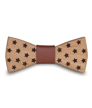 Ξύλινο Παπιγιόν Παιδικό με Δέρμα PU Αστέρια Petit Καφέ