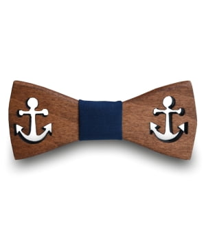 Ξύλινο Παπιγιόν Παιδικό Nautical με Βαμβακερό Ύφασμα Μπλε