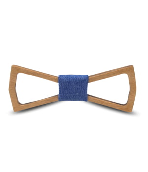 Ξύλινο Παπιγιόν Παιδικό Angel με Βαμβακερό Ύφασμα Μπλε