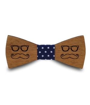 Ξύλινο Παπιγιόν Μουστάκι & Γυαλιά Μπλε