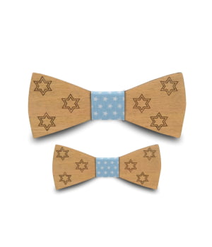 Σετ Ξύλινα Παπιγιόν Ανδρικό & Παιδικό Stars Light Blue