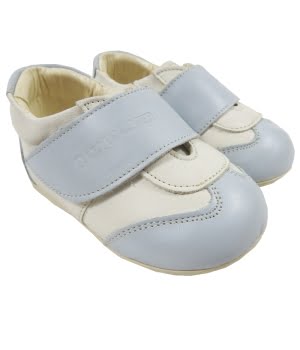 Παπουτσάκι  Δερμάτινο Αγκαλιάς Εκρού/Σιέλ