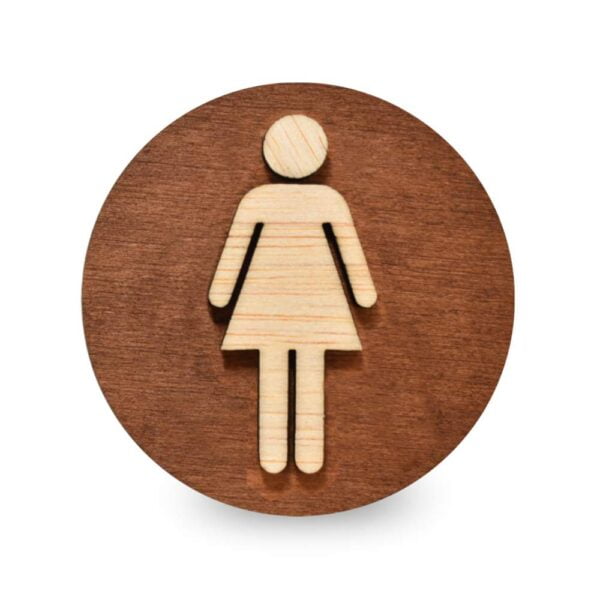 Ξύλινη στρογγυλή πινακίδα μπάνιου με σχέδιο σήμανση γυναικών.