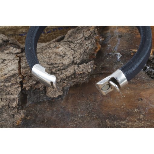 Δερμάτινο Βραχιόλι Μαύρο με Μεταλλικά Στοιχεία - Image 2