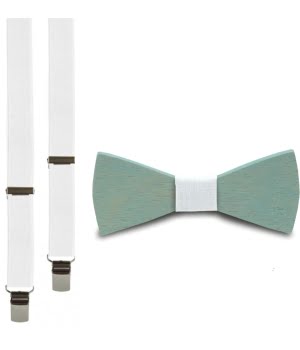 Ξύλινο Παπιγιόν Παιδικό & Τιράντες  Mint Λευκό