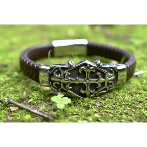 Δερμάτινο Βραχιόλι Καφέ Σταυρός - Image 2