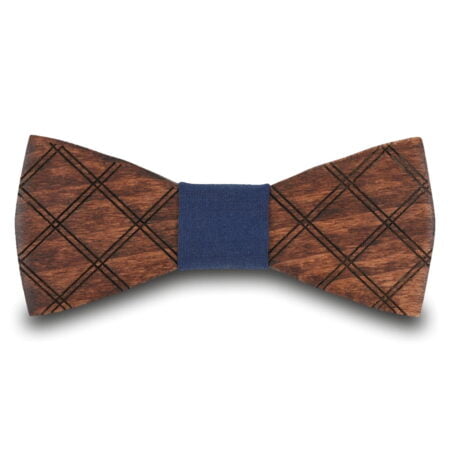 Ξύλινο Παπιγιόν Παιδικό Checkered Μαονί Μπλε