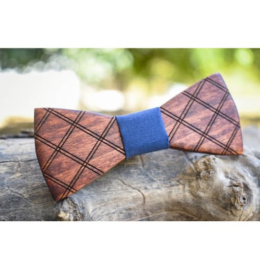 Ξύλινο Παπιγιόν Παιδικό Checkered Μαονί Μπλε - Image 2