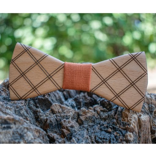 Ανδρικό Ξύλινο Παπιγιόν Checkered με Βαμβακερό Ύφασμα - Image 2