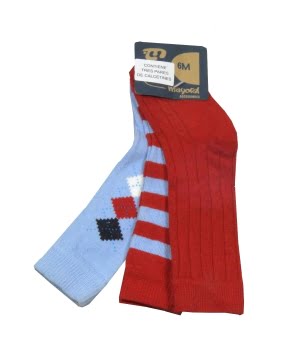 Σετ 3 Καλτσάκια Βρεφικά Κόκκινο/Σιέλ