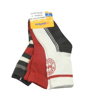 Σετ 3 Καλτσάκια Παιδικά Κόκκινο/Μπεζ