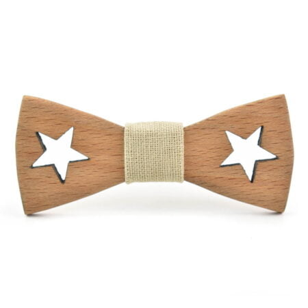 Ξύλινο Παπιγιόν Παιδικό Με Διάτρητα Άστέρια Μπεζ
