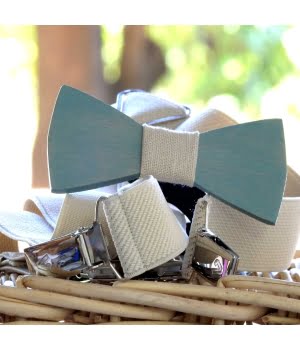 Ξύλινο Παπιγιόν Παιδικό & Τιράντες Μπεζ Μέντα