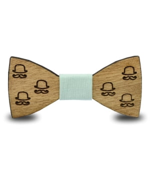 Ξύλινο Παπιγιόν Παιδικό Καπέλα & Μουστάκια Μέντα