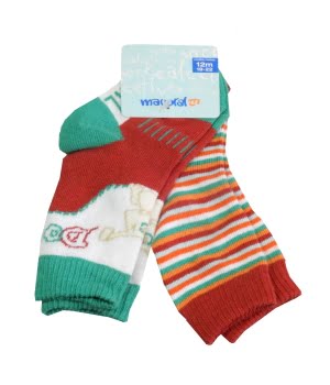 Σετ 2 Καλτσάκια Βρεφικά Κόκκινο/Μέντα