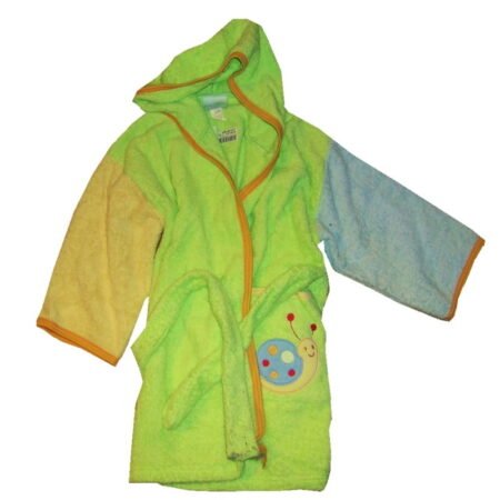 παιδικό μπουρνούζι με κουκούλα πράσινο με ένα μανίκι σιέλ και ένα μανίκι σομόν