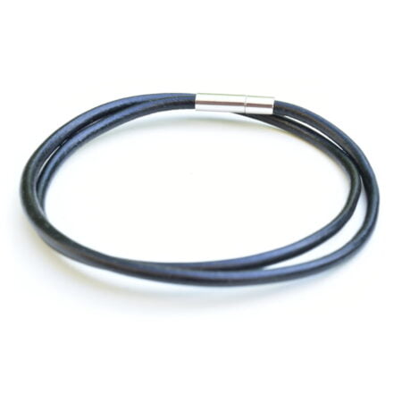 Δερμάτινο Βραχιόλι Μαύρο Διπλό με Μεταλλικό Κούμπωμα