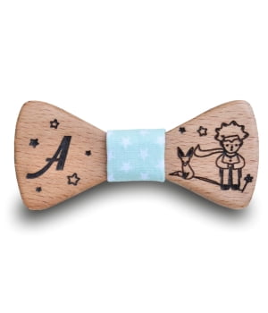 Βρεφικό Μπεμπέ Ξύλινο Παπιγιόν Μικρός Πρίγκιπας Με Μονόγραμμα Γαλάζιο