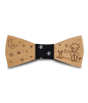 Ξύλινο Παπιγιόν Παιδικό Μικρός Πρίγκιπας Μαύρα Αστεράκια