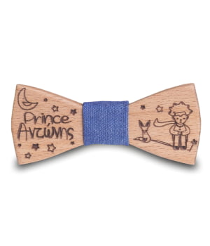 Ξύλινο Παπιγιόν Παιδικό Μικρός Πρίγκιπας Με Χαραγμένο Όνομα Μπλε
