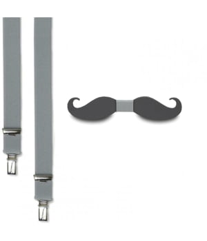 Ξύλινο Παπιγιόν Παιδικό Μουστάκι & Τιράντες Μουστάκι Γκρι