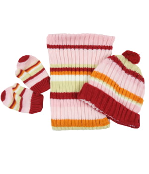 Σετ Πλεκτό Σκουφάκι, Κασκώλ & Γάντια Ριγέ