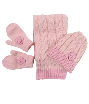 Σετ Πλεκτό Σκουφάκι, Κασκώλ & Γάντια Ροζ