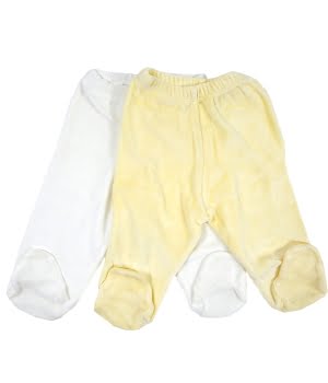 Παντελονάκια Βρεφικά με Ποδαράκι Βελουτέ Κίτρινο/Εκρού 2τμχ