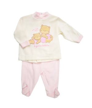 Σετ Βρεφικό Βελουτέ Ροζ Γατάκια