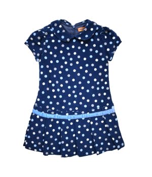 Κοντομάνικο Κοτλέ Φόρεμα Πουά Μπλε