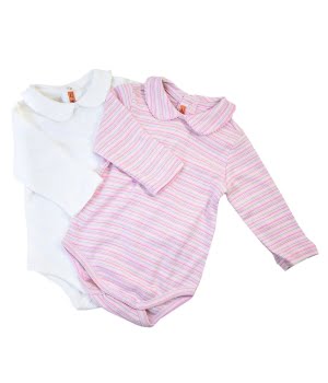 Σετ 2 Κορμάκια με Γιακαδάκι Ροζ Ριγέ