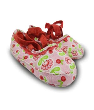 Παπουτσάκια Αγκαλιάς Πάνινα Ροζ/Κόκκινα Λουλουδάκια