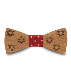 Ξύλινο Παπιγιόν Παιδικό Alonso Αστέρια με Ύφασμα Σχέδια Κόκκινο