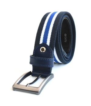 Ζώνη Ανδρική Ελαστική με Δερμάτινο Τελείωμα Μπλε Ριγέ