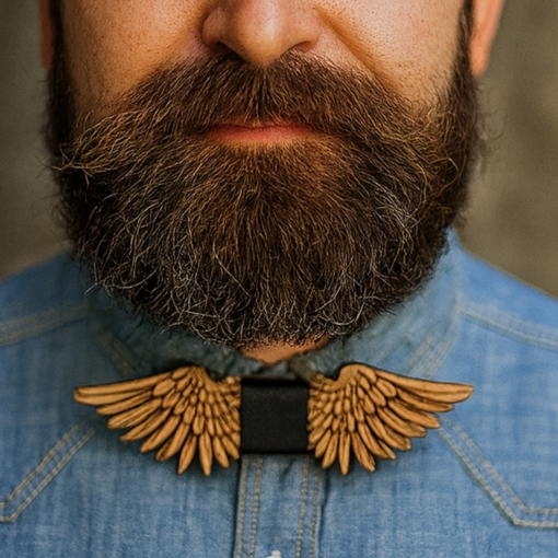 Ανδρικό Ξύλινο Παπιγιόν Φτερά Αετού με Δέρμα