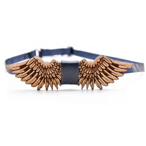 Ανδρικό Ξύλινο Παπιγιόν Φτερά Αετού με Δέρμα - Image 2