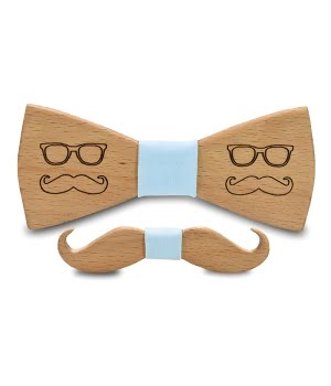 Σετ Ξύλινα Παπιγιόν Ανδρικό & Παιδικό Moustache Yellow Dots
