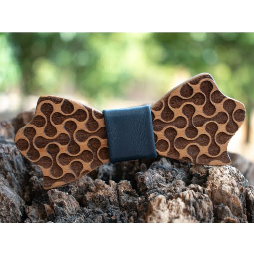 Ανδρικό Ξύλινο Παπιγιόν Spinning Butterfly με Δέρμα Μπορντώ - Image 2