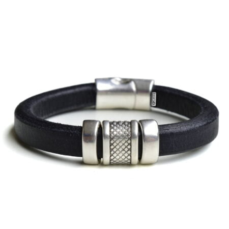 Δερμάτινο Βραχιόλι Μαύρο με Μεταλλικά Στοιχεία