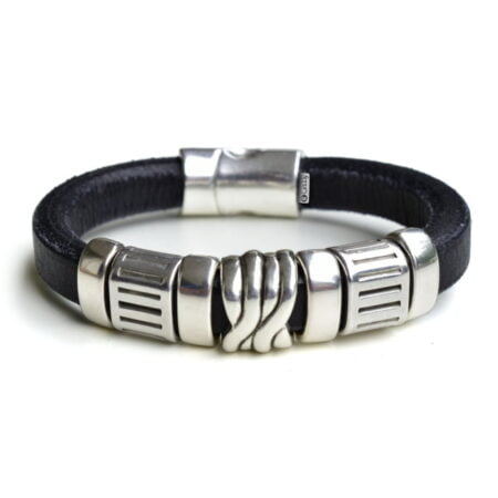 Δερμάτινο Βραχιόλι Μαύρο με Μεταλλικά Στοιχεία