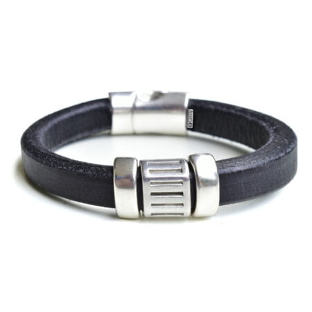 Δερμάτινο Βραχιόλι Μαύρο με Μεταλλικά Στοιχεία