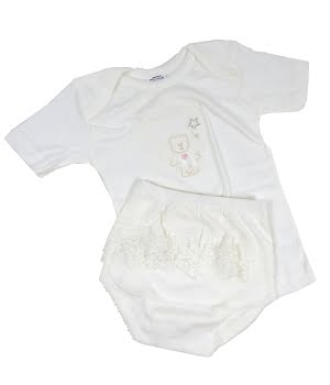 Σετ Φανελάκι & Βρακάκι Με Δαντελίτσα Λευκό